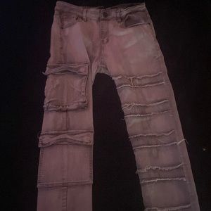 Grey raw edge washed stacked jeans, (only wore once)